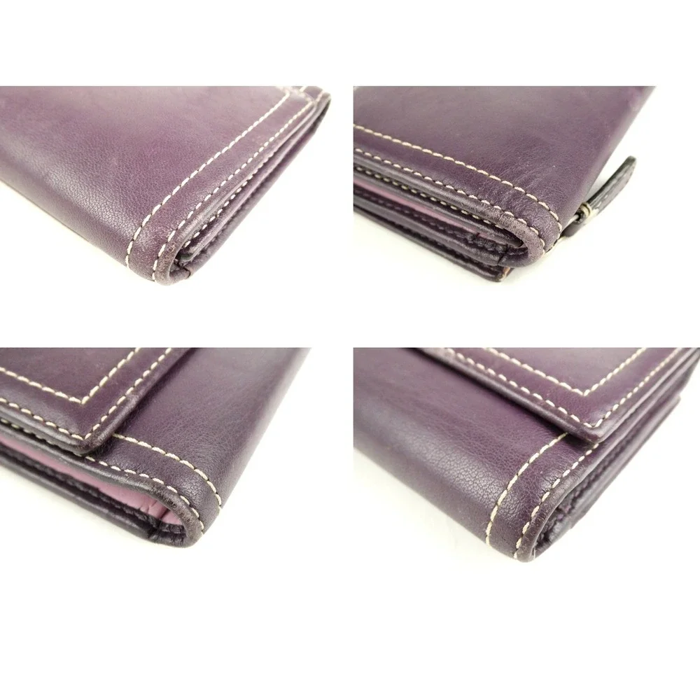 Coach Purple Leather Trifold Checkbook Wallet